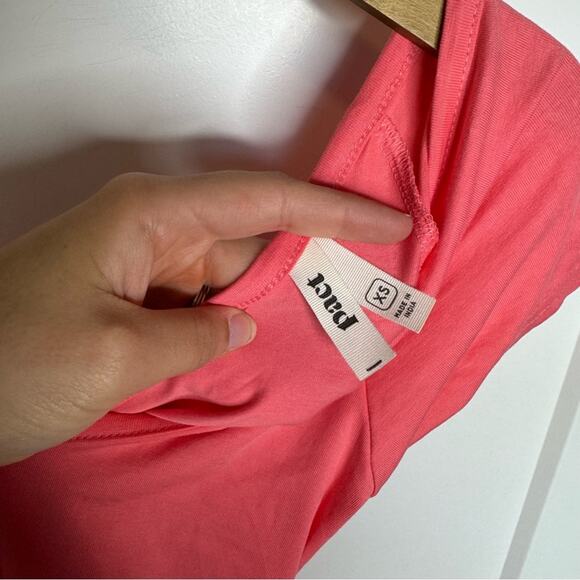 Pact Cross Back Coral Pink Organic Cotton Mini Dress Pockets Size XS - Picture 3 of 6